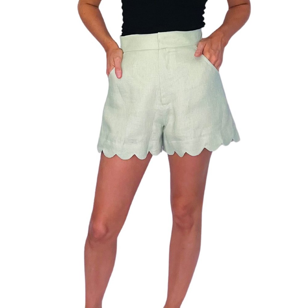 Linen Mint Scallop Shorts